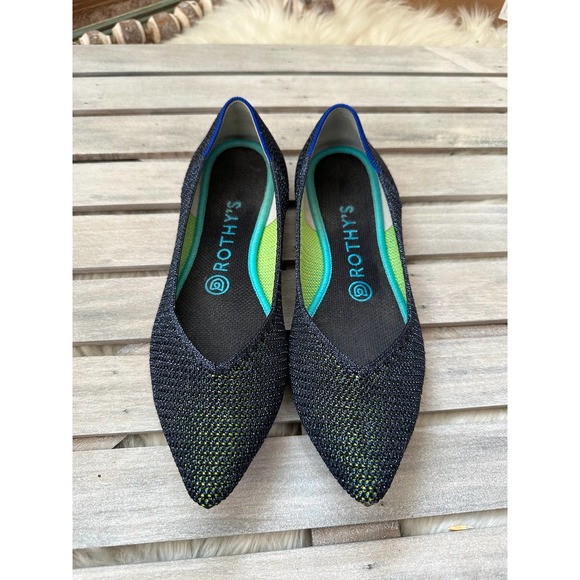 Rothy’s Limited Edition Retired Black Friday Metallic Lattice Pointed Flats Shoe - Picture 2 of 9